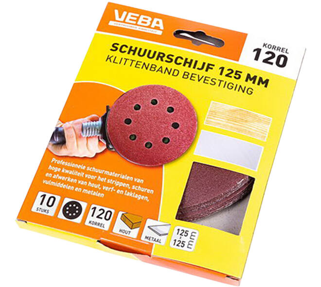Schuurschijven met klittenband – Ø 125 mm, 10 stuks