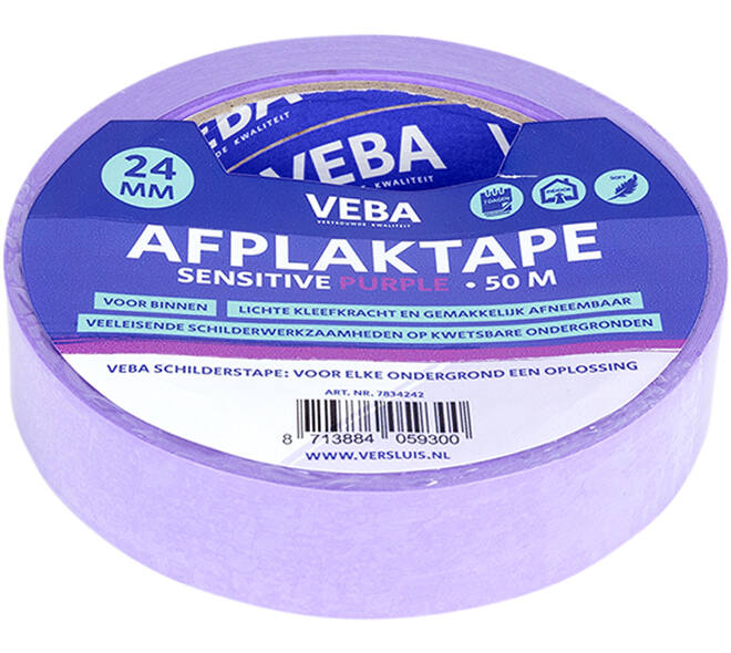 Afplaktape voor gevoelige ondergronden – 24 mm x 50 m